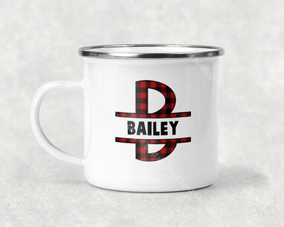 Buffalo Plaid Split Monogram Personalized Mug Coffee
