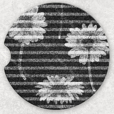 Car Coaster Set - Black And White Daisies