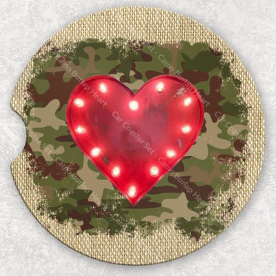 Car Coaster Set - Camo Burlap Heart