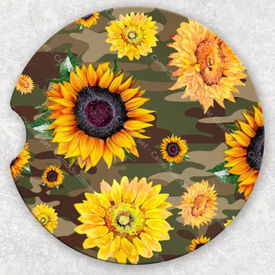Car Coaster Set - Camo Sunflowers