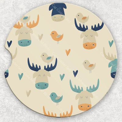 Car Coaster Set - Cute Moose And Birds