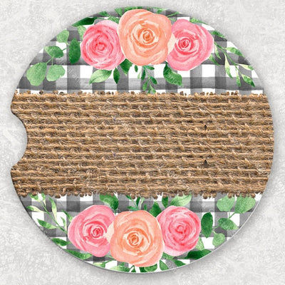 Car Coaster Set - Floral And Plaid