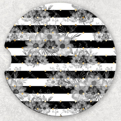 Car Coaster Set - Floral And Stripes