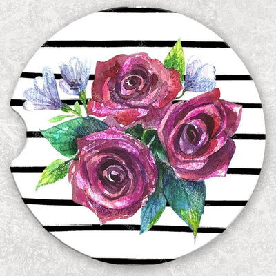 Car Coaster Set - Floral And Stripes
