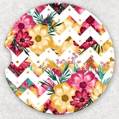 Car Coaster Set - Floral Chevron