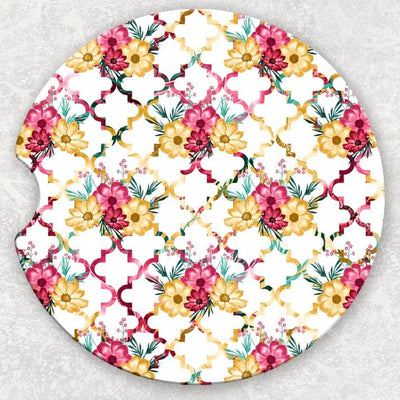Car Coaster Set - Floral Quatrefoil