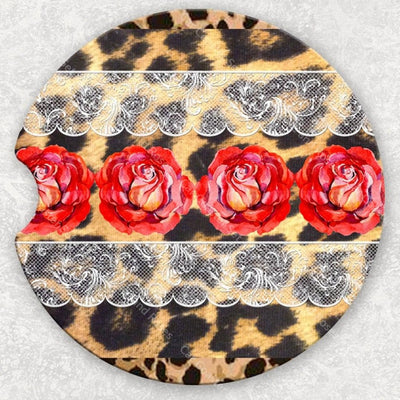 Car Coaster Set - Leopard Lace And Roses