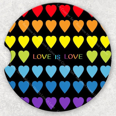 Car Coaster Set - Rainbow Hearts Love Is