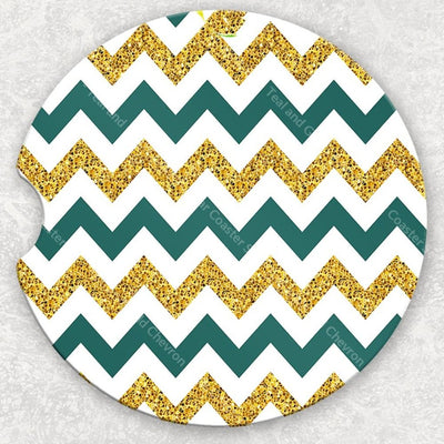 Car Coaster Set - Teal And Gold Chevron